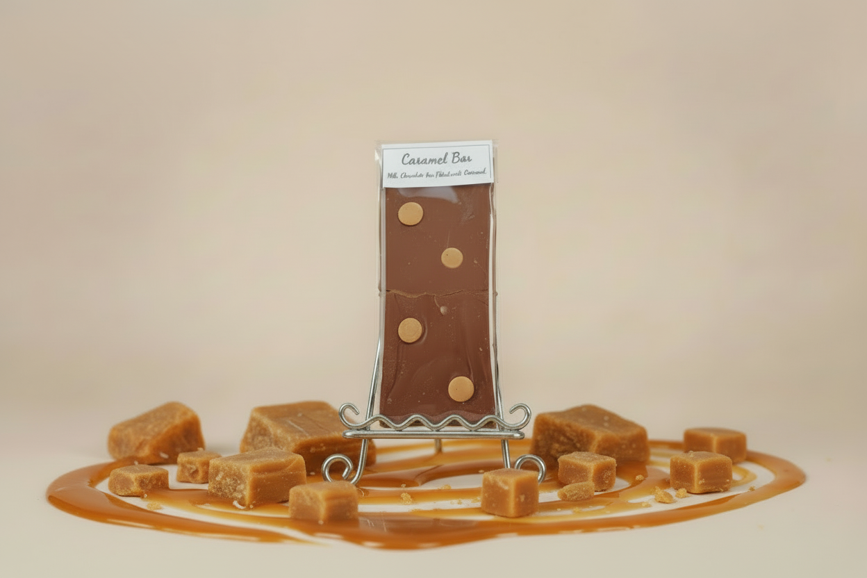 Chocolate bar filled with gooey runny caramel