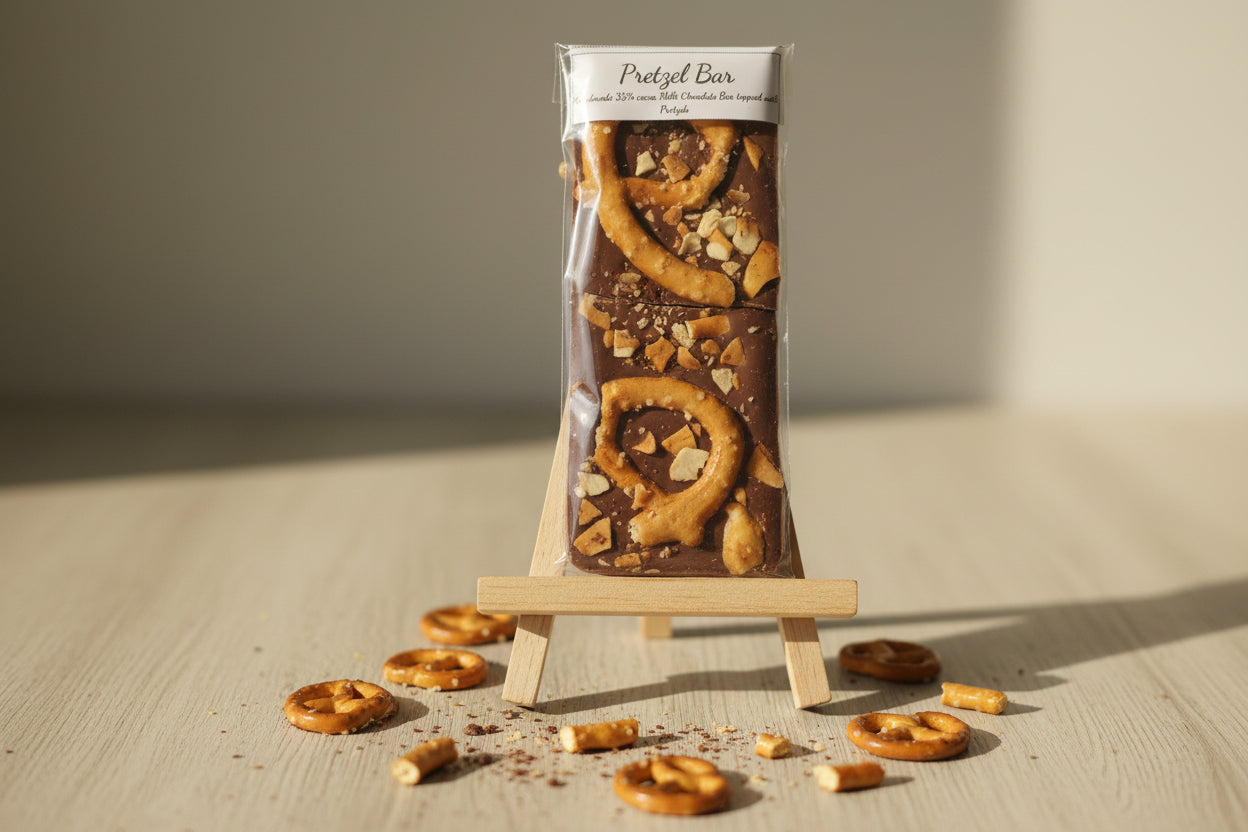 Chocolate Bar topped with pretzels